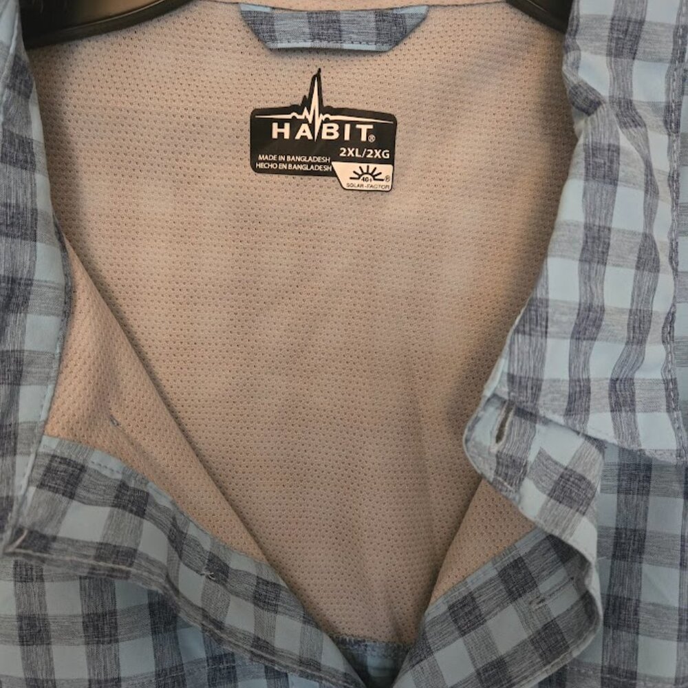 Habit men's sunblock L/S blue checked shirt Size 2XL - Picture 6 of 8